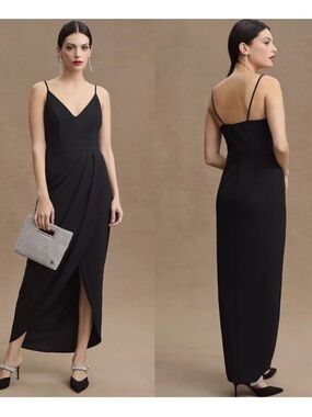 BHLDN Lyra V-Neck Faux-Wrap Stretch Crepe Midi Anabel Caron 0